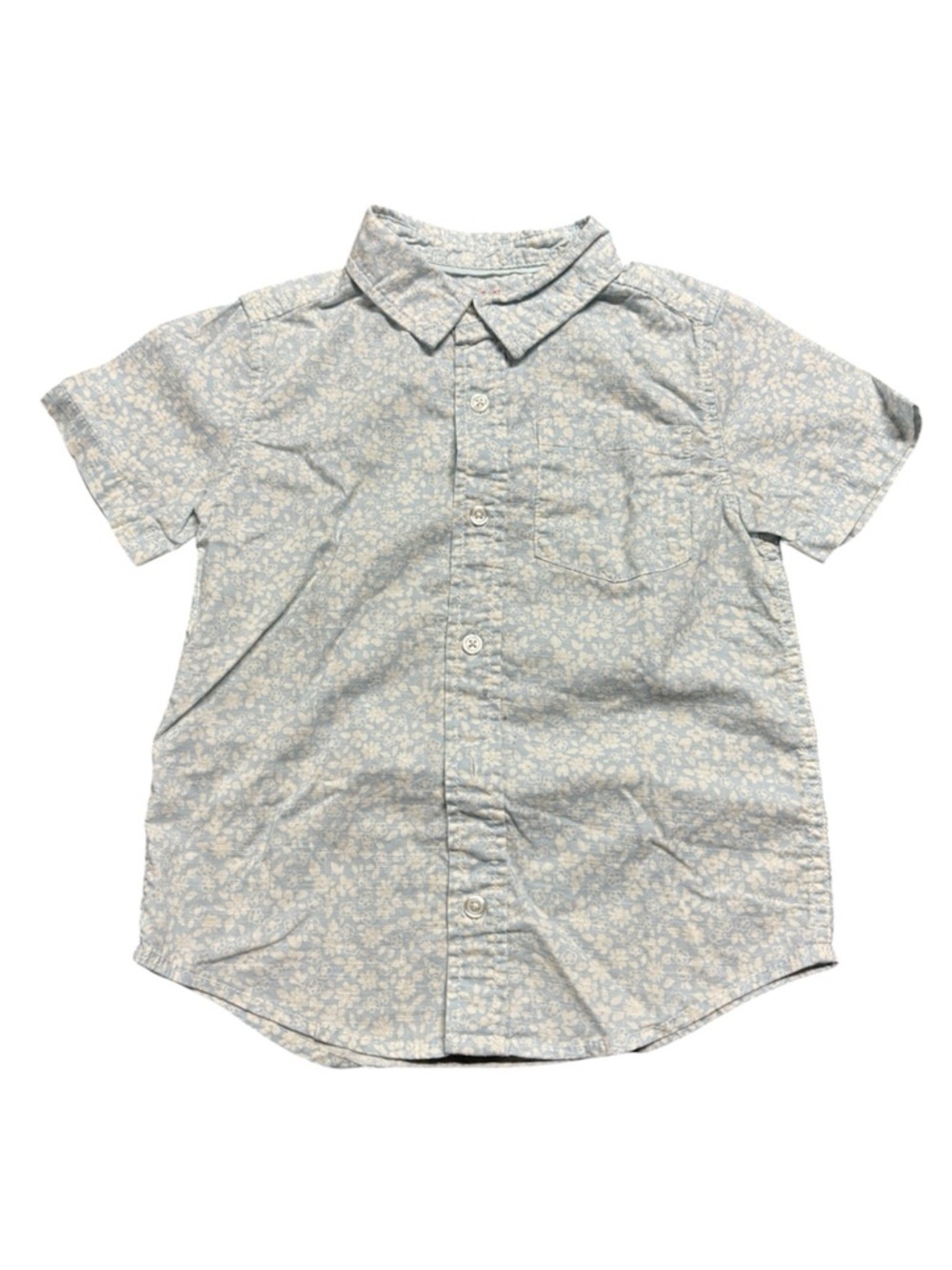 Cat & Jack Button Up Shirt XS 4/5 Blue Floral Short Sleeve Boys
